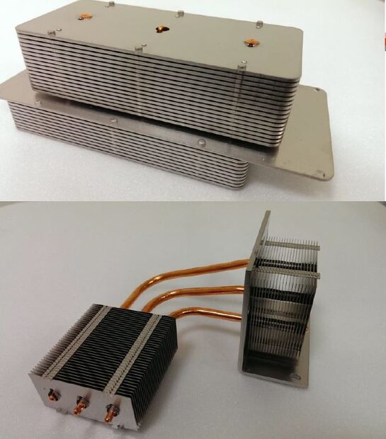 Heat-spreader plate assemblies with embedded copper heat pipes for high-power electronics